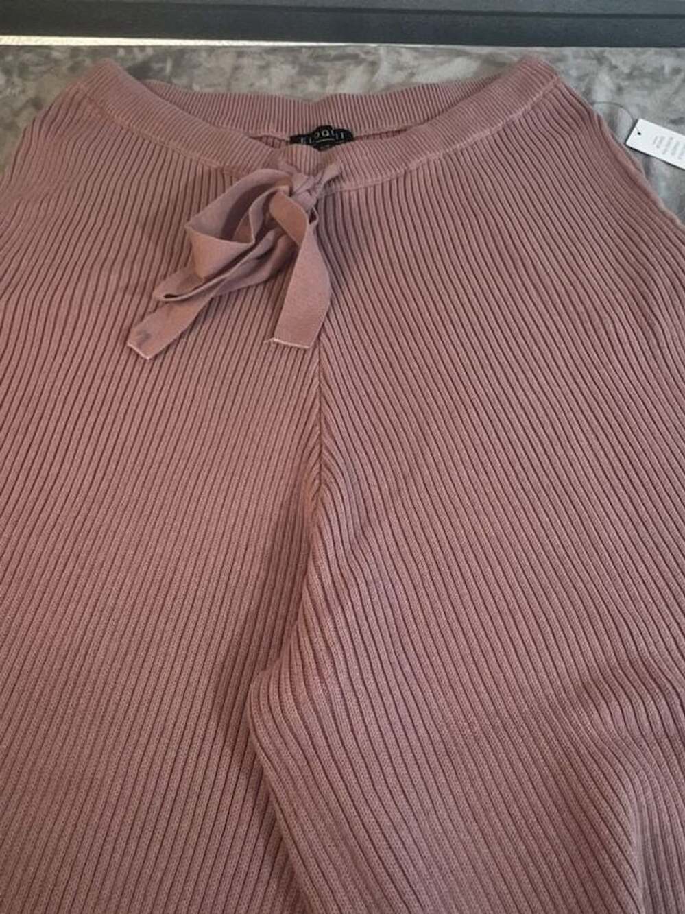 Eloquii Ribbed Knit Pants Size 26/28 Mauve Pink Wide Leg Drawstring Lounge